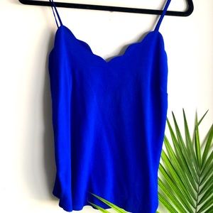 Blue Scallop Neck Spaghetti Strap Tank